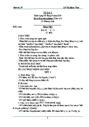 Giáo án Lớp 1 - Tuần 3 - Năm học 2020-2021 - Lê Thị Ngọc Thúy