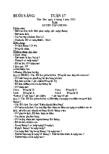 Giáo án Lớp 2 - Tuần 17 - Năm học 2020-2021 - Nguyễn Thị Mơ