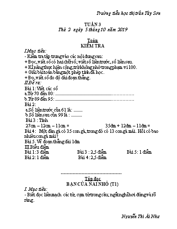Giáo án Lớp 2 - Tuần 3 - Năm học 2019-2020 - Nguyễn Thị Ái Như