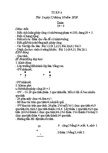 Giáo án Lớp 2 - Tuần 4 - Năm học 2020-2021 - Nguyễn Thị Mơ