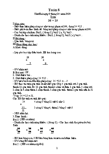 Giáo án Lớp 2 - Tuần 8 - Năm học 2020-2021 - Văn Thị Hồng Châu