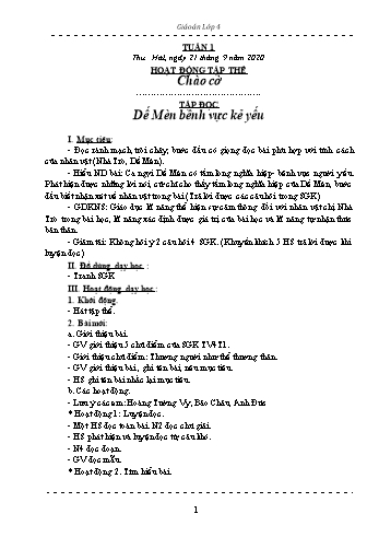 Giáo án Lớp 4 - Tuần 1 - Năm học 2020-2021 - Hồ Thị Lệ Phương