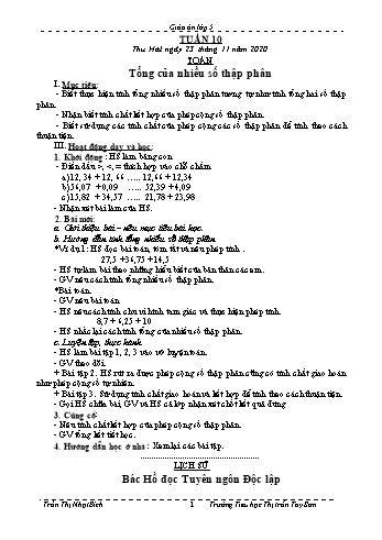 Giáo án Lớp 5 - Tuần 10 - Năm học 2020-2021 - Trần Thị Nhật Bích