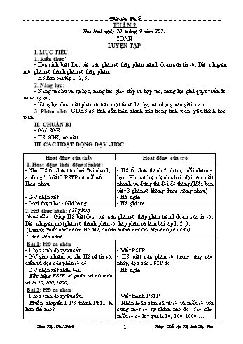 Giáo án Lớp 5 - Tuần 2 - Năm học 2020-2021 - Trần Thị Nhật Bích