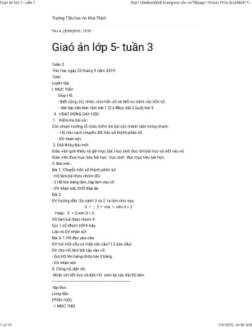 Giáo án Lớp 5 - Tuần 3 - Năm học 2019-2020 - Trường Tiểu học An Hòa Thịnh