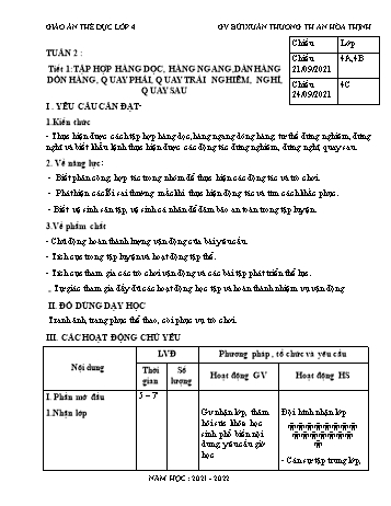 Giáo án Thể dục Lớp 4 - Tuần 2 + 3 + 4 - Năm học 2021-2022 - Bùi Xuân Thương