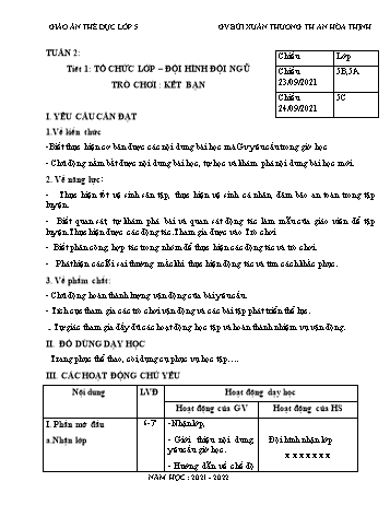 Giáo án Thể dục Lớp 5 - Tuần 2 + 3 + 4 - Năm học 2021-2022 - Bùi Xuân Thương