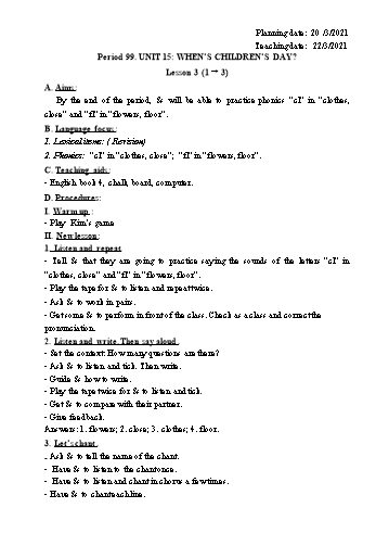 Giáo án Tiếng Anh Lớp 4 - Tuần 26 - Năm học 2020-2021 - Trần Thị Hương