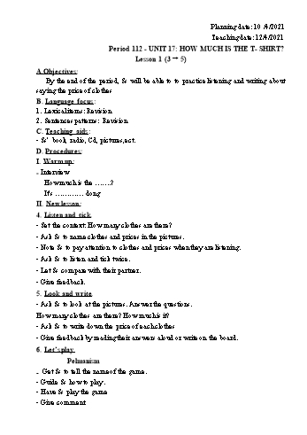 Giáo án Tiếng Anh Lớp 4 - Tuần 29 - Năm học 2020-2021 - Trần Thị Hương