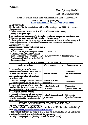 Giáo án Tiếng Anh Lớp 5 - Tuần 26 - Năm học 2021-2022 - Trần Thị Hương