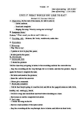 Giáo án Tiếng Anh Lớp 5 - Tuần 29 - Năm học 2020-2021 - Trần Thị Hương
