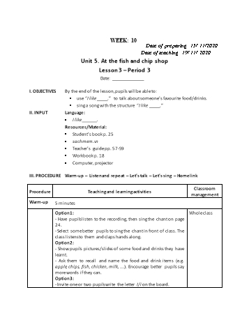 Giáo ansn Tiếng Anh Lớp 2 - Tuần 10 - Năm học 2020-2021 - Cao Văn Hùng