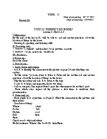 Giáo ansn Tiếng Anh Lớp 3 - Tuần 22 - Năm học 2020-2021 - Cao Văn Hùng