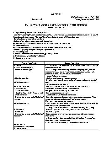 Giáo ansn Tiếng Anh Lớp 5 - Tuần 25. Unit 15: What would you like to be in the future - Năm học 2020-2021 - Cao Văn Hùng