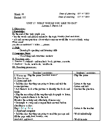 Giáo ansn Tiếng Anh Lớp 5 - Tuần 30 - Năm học 2020-2021 - Cao Văn Hùng