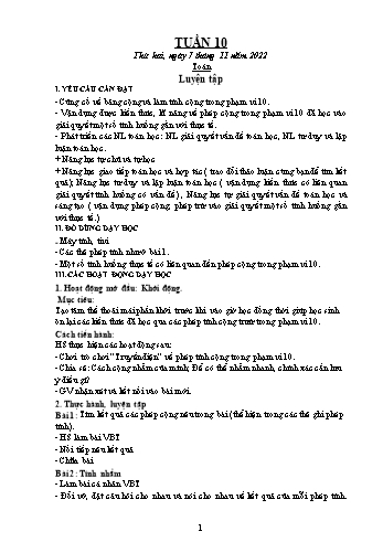 Kế hoạch bài dạy các môn Khối 1 - Tuần 10 - Năm học 2022-2023 - Đậu Thị Tuyết Mai