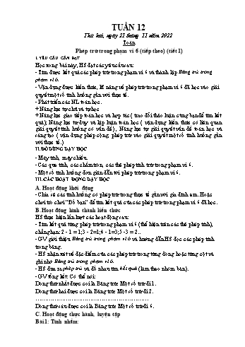 Kế hoạch bài dạy các môn Khối 1 - Tuần 12 - Năm học 2022-2023 - Đậu Thị Tuyết Mai