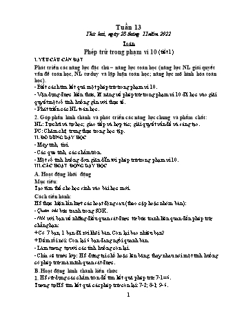 Kế hoạch bài dạy các môn Khối 1 - Tuần 13 - Năm học 2022-2023 - Đậu Thị Tuyết Mai