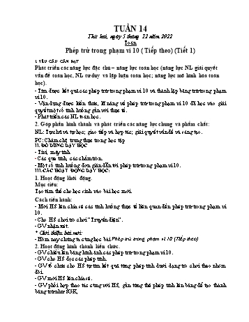 Kế hoạch bài dạy các môn Khối 1 - Tuần 14 - Năm học 2022-2023 - Đậu Thị Tuyết Mai
