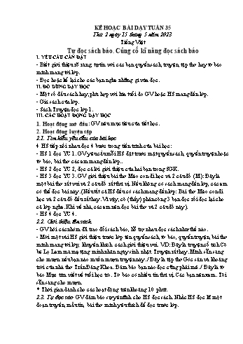 Kế hoạch bài dạy các môn Khối 1 - Tuần 35 - Năm học 2022-2023 - Đậu Thị Tuyết Mai