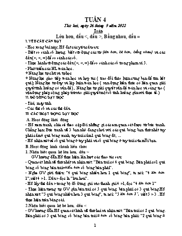 Kế hoạch bài dạy các môn Khối 1 - Tuần 4 - Năm học 2022-2023 - Đậu Thị Tuyết Mai