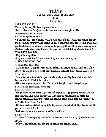 Kế hoạch bài dạy các môn Khối 1 - Tuần 5 - Năm học 2022-2023 - Đậu Thị Tuyết Mai