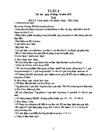 Kế hoạch bài dạy các môn Khối 1 - Tuần 6 - Năm học 2022-2023 - Đậu Thị Tuyết Mai