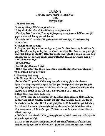 Kế hoạch bài dạy các môn Khối 1 - Tuần 8 - Năm học 2022-2023 - Đậu Thị Tuyết Mai