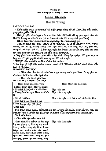 Kế hoạch bài dạy các môn Khối 3 - Tuần 15 - Năm học 2021-2022 - Phan Thị Thu Hằng
