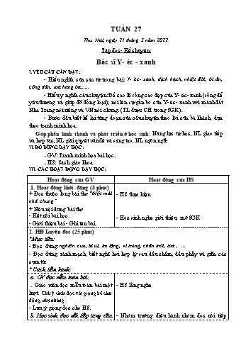 Kế hoạch bài dạy các môn Khối 3 - Tuần 27 - Năm học 2021-2022 - Phan Thị Thu Hằng