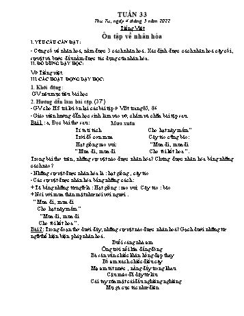 Kế hoạch bài dạy các môn Khối 3 - Tuần 33 - Năm học 2021-2022 - Phan Thị Thu Hằng Kế hoạch bài dạy các môn Khối 3 - Tuần 33 - Năm học 2021-2022 - Phan Thị Thu Hằng