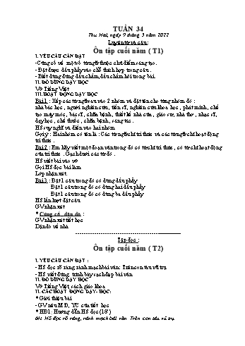 Kế hoạch bài dạy các môn Khối 3 - Tuần 34 - Năm học 2021-2022 - Phan Thị Thu Hằng