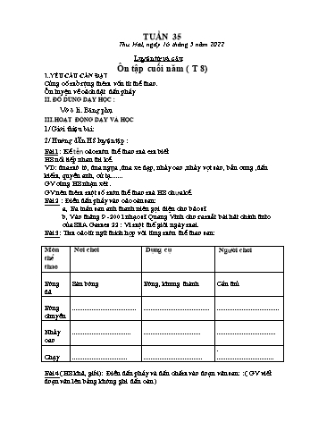 Kế hoạch bài dạy các môn Khối 3 - Tuần 35 - Năm học 2021-2022 - Phan Thị Thu Hằng