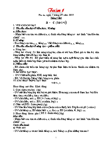 Kế hoạch bài dạy các môn Lớp 1 - Tuần 1 - Năm học 2022-2023 - Lương Thị Lý