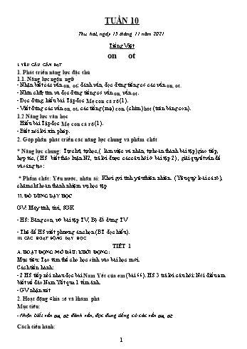 Kế hoạch bài dạy các môn Lớp 1 - Tuần 10 - Năm học 2021-2022 - Trần Thị Thanh Hoa
