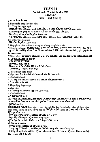 Kế hoạch bài dạy các môn Lớp 1 - Tuần 11 - Năm học 2021-2022 - Trần Thị Thanh Hoa