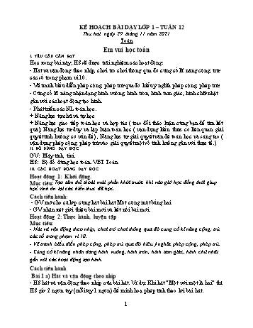 Kế hoạch bài dạy các môn Lớp 1 - Tuần 12 - Năm học 2021-2022 - Trần Thị Thanh Hoa