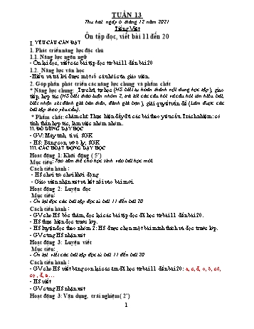 Kế hoạch bài dạy các môn Lớp 1 - Tuần 13 - Năm học 2021-2022 - Trần Thị Thanh Hoa