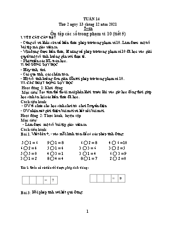 Kế hoạch bài dạy các môn Lớp 1 - Tuần 14 - Năm học 2021-2022 - Trần Thị Thanh Hoa