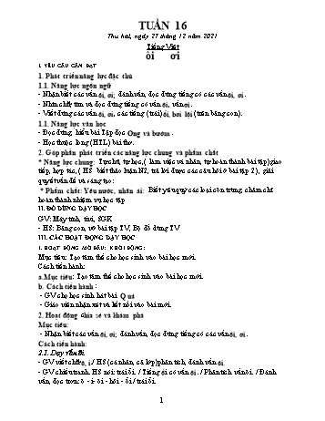 Kế hoạch bài dạy các môn Lớp 1 - Tuần 16 - Năm học 2021-2022 - Trần Thị Thanh Hoa