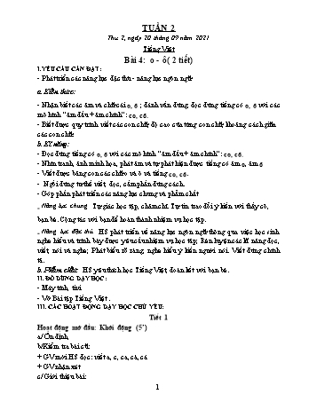 Kế hoạch bài dạy các môn Lớp 1 - Tuần 2 - Năm học 2021-2022 - Trần Thị Thanh Hoa