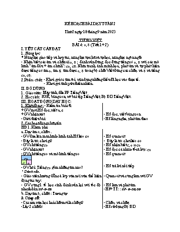 Kế hoạch bài dạy các môn Lớp 1 - Tuần 2 - Năm học 2023-2024