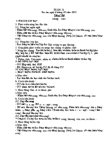 Kế hoạch bài dạy các môn Lớp 1 - Tuần 21 - Năm học 2021-2022 - Trần Thị Thanh Hoa