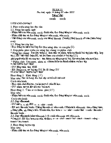 Kế hoạch bài dạy các môn Lớp 1 - Tuần 22 - Năm học 2021-2022 - Trần Thị Thanh Hoa