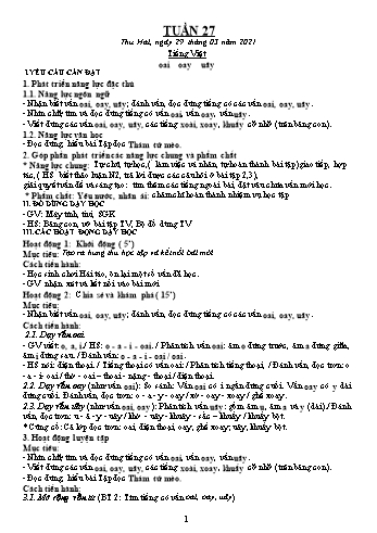 Kế hoạch bài dạy các môn Lớp 1 - Tuần 27 - Năm học 2021-2022 - Trần Thị Thanh Hoa
