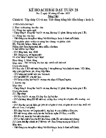 Kế hoạch bài dạy các môn Lớp 1 - Tuần 28 - Năm học 2021-2022 - Trần Thị Thanh Hoa
