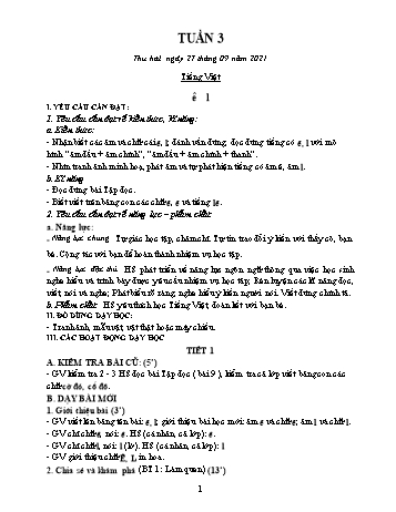 Kế hoạch bài dạy các môn Lớp 1 - Tuần 3 - Năm học 2021-2022 - Trần Thị Thanh Hoa