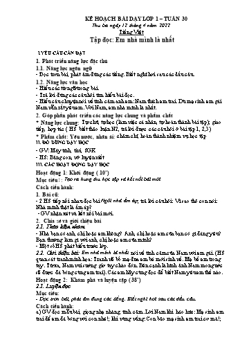 Kế hoạch bài dạy các môn Lớp 1 - Tuần 30 - Năm học 2021-2022 - Trần Thị Thanh Hoa
