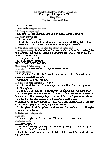 Kế hoạch bài dạy các môn Lớp 1 - Tuần 31 - Năm học 2021-2022 - Trần Thị Thanh Hoa