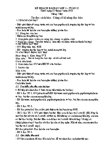 Kế hoạch bài dạy các môn Lớp 1 - Tuần 32 - Năm học 2021-2022 - Trần Thị Thanh Hoa